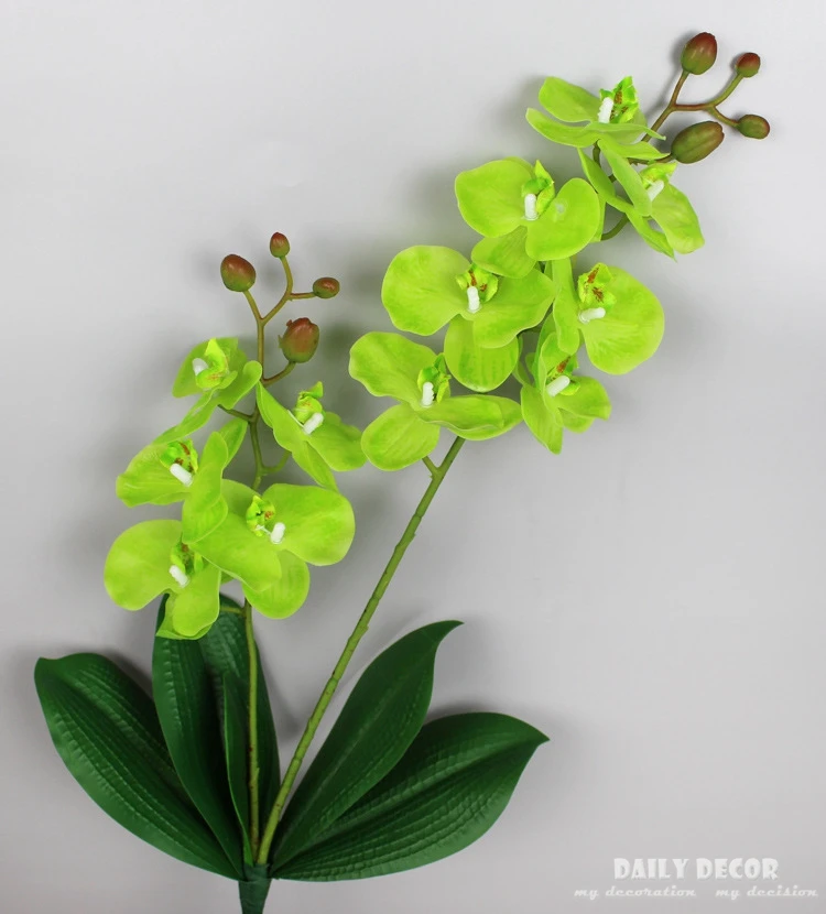 Kopen Hoge Simulatie Real Touch 2 Vorken Kunstmatige Vlinder Orchideeën Met Bladeren Groothandel Wedding Decoratieve Phalaenopsis Bloemen