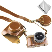 full body precise fit pu leather digital camera case bag cover with strap for olympus pen e pl9 epl9 e pl10 with 14 42mm lens
