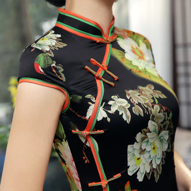 SHENG COCO Satins Cheongsam платья Длинные с цветочным принтом Qipao летняя Новинка китайский
