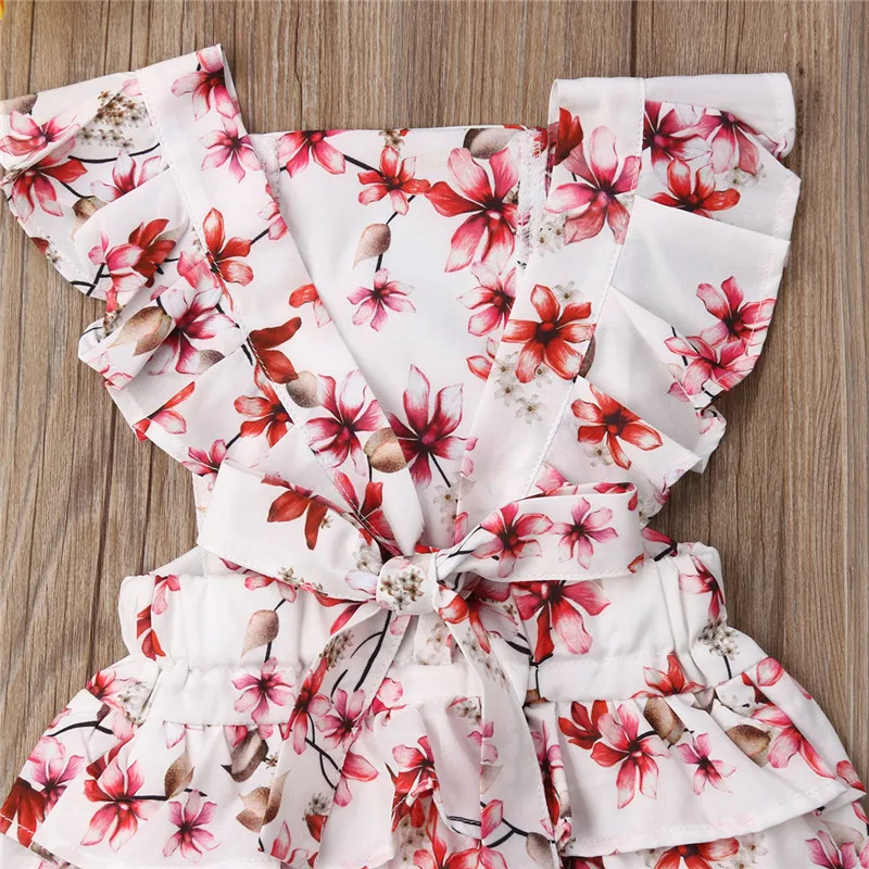 

Newborn Infant Baby Girl Floral Romper Fly Sleeve Printing Jumpsuit Lacing Casual Cotton Rompers Summer Clothes Outfit