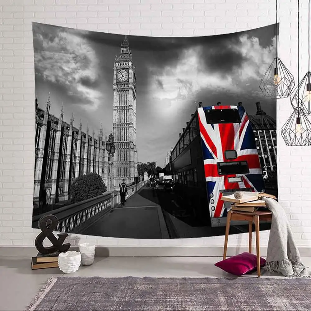 300x150cm British Style Tapestry European Red Bus Printed Wall Hanging 4 Sizes 3D Art Carpet City Landscape Home Decor | Дом и сад