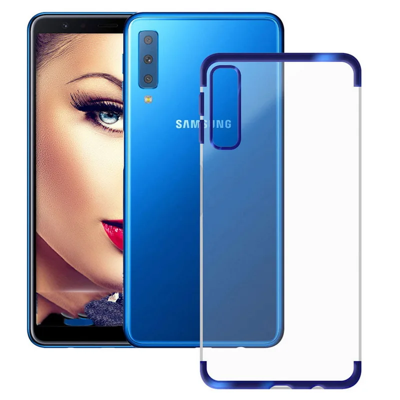 Тонкий прозрачный чехол Slim Plating для Samsung A7 J6 A9 2018 Soft Silicon Clear Back Cover Galaxy A6 A8 Plus Phone Cases