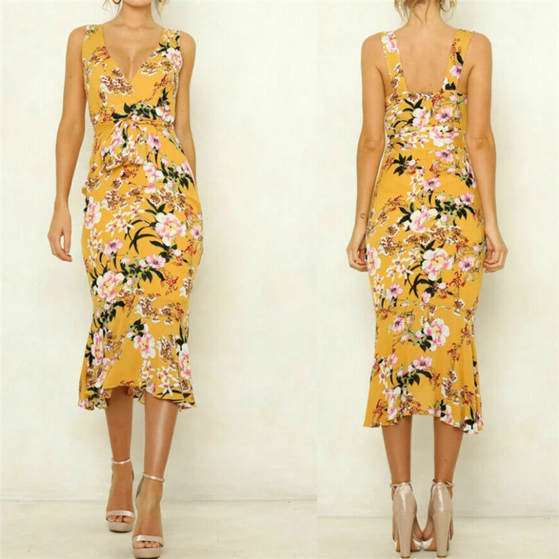 Женское платье бодикон Boho футляр на тонких бретельках с треугольным вырезом лето