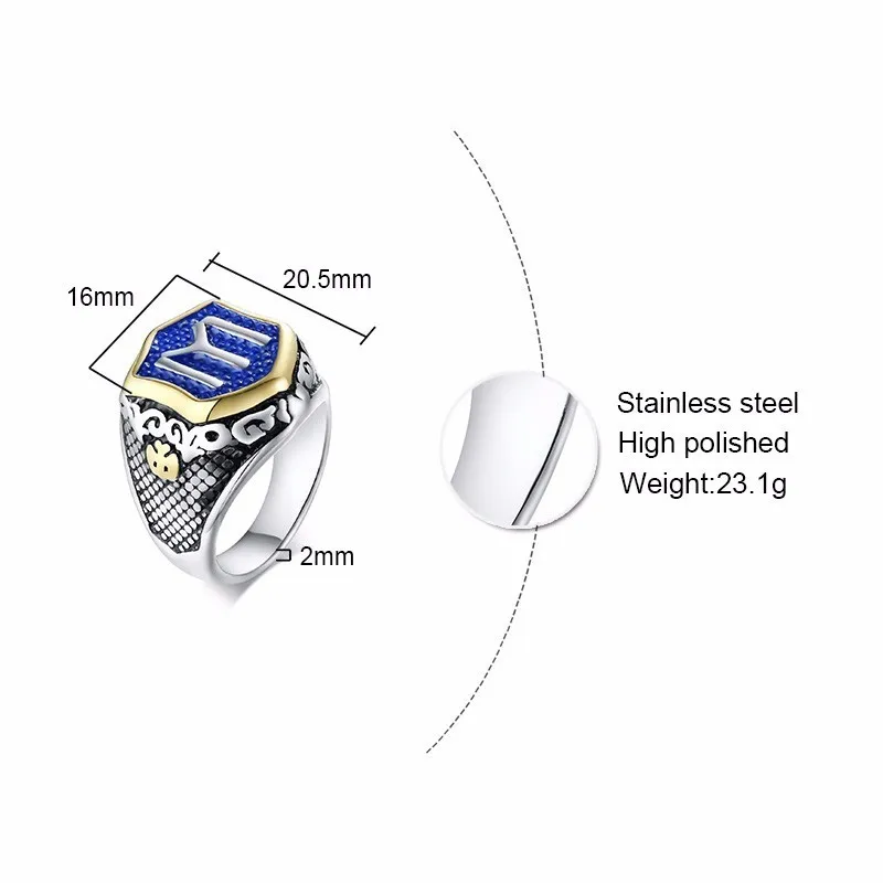 Vnox жесткое мужское кольцо с синим шестигранным верхом кольцом буквенным принтом