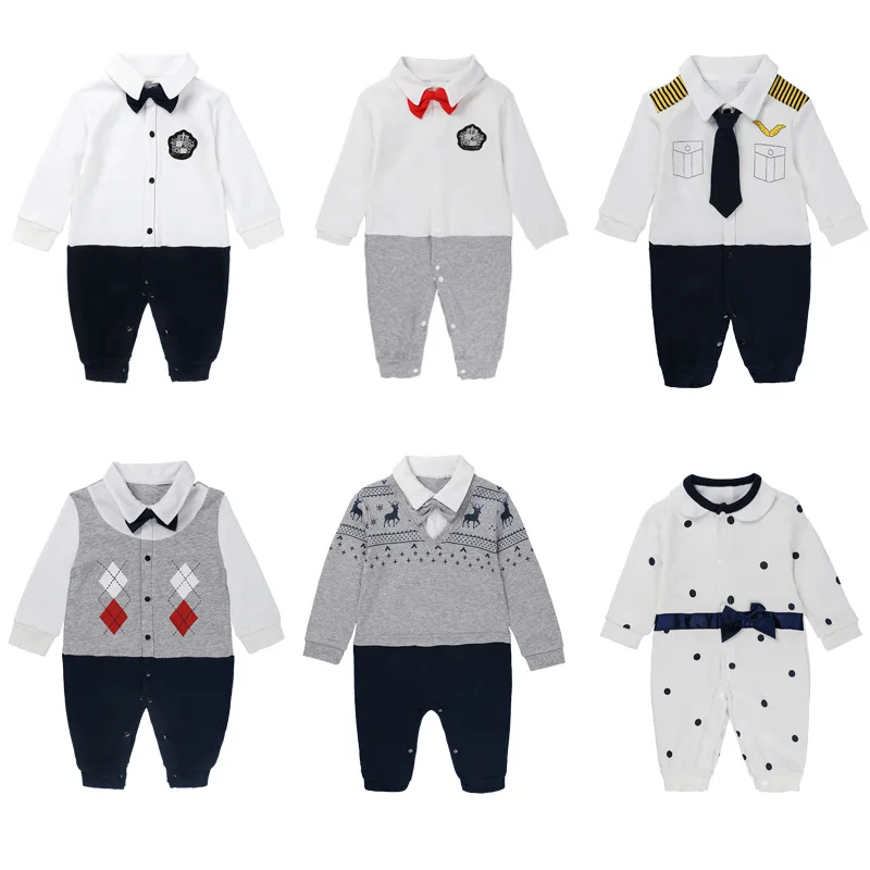 

Fashion Newborn Toddler Baby Rompers Autumn Long Sleeve Cartoon Jumpsuit Infant Clothing Baby Boy Girl gentleman Clothes