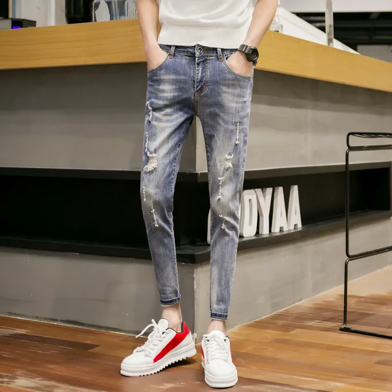 2019 Spring And Summer New Trend Korean Couple Casual Fashion Slim Sports Skinny Jeans Men Hip Hop Best Pantalon Homme Berserk | Мужская