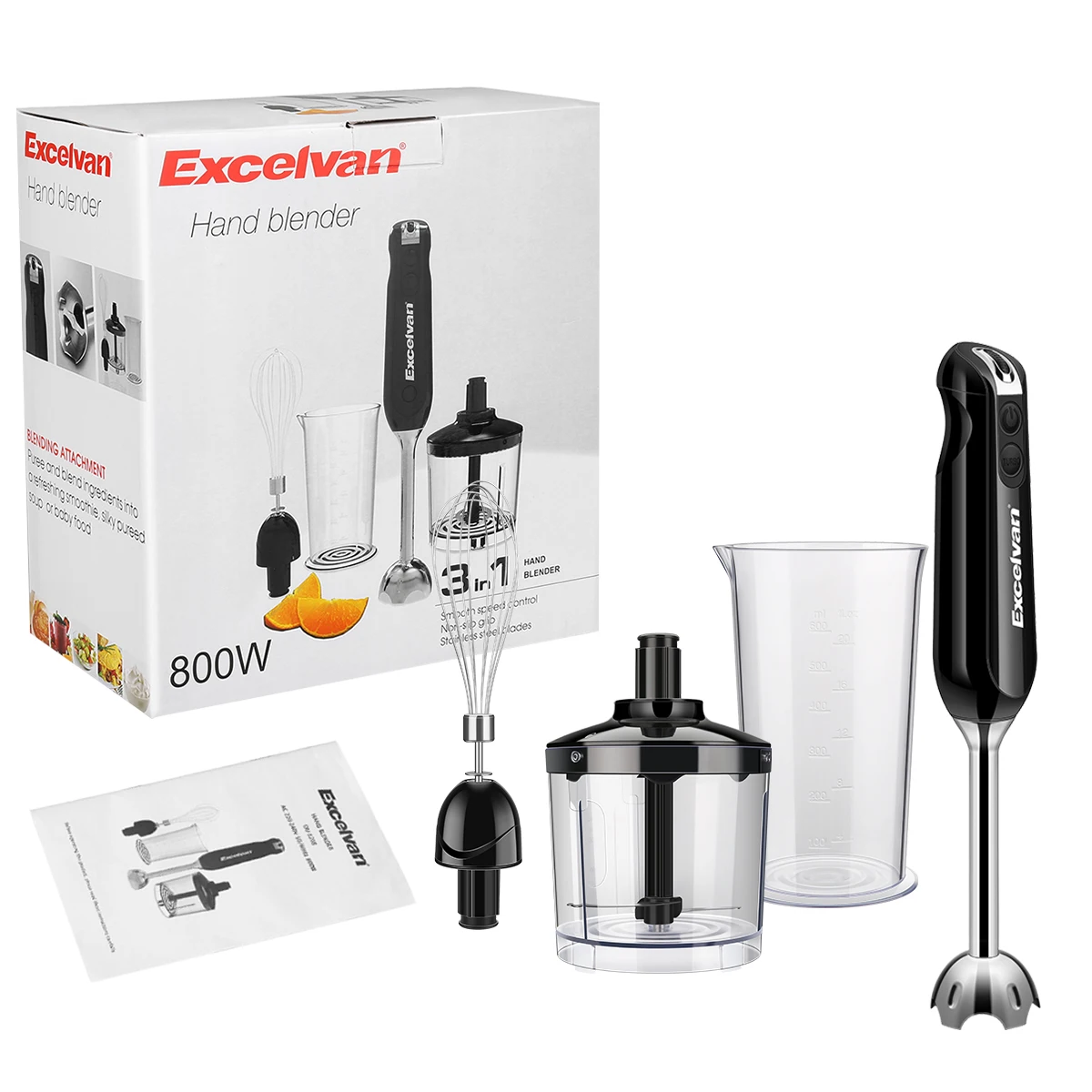 Excelvan мощный 3 в 1 800 Вт 2 скорости рукоять блендер кухонный венчик стакан