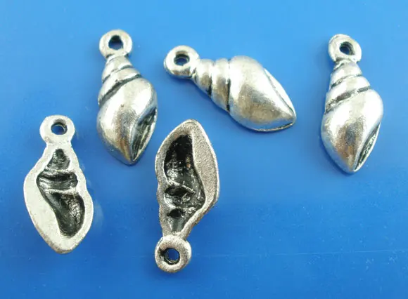 Lovely 50PCs Silver Color Whelk Charms Pendants Findings 15x6mm (B03217) | Украшения и аксессуары