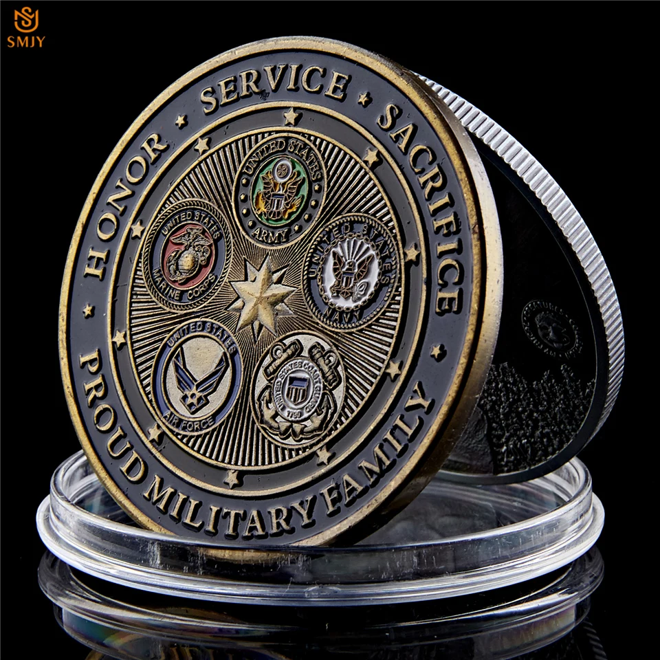 

US Proud Military Family Five Army Serving Around The World With Pride USA Armed Force Eagle Metal Challenge Coin Collectible