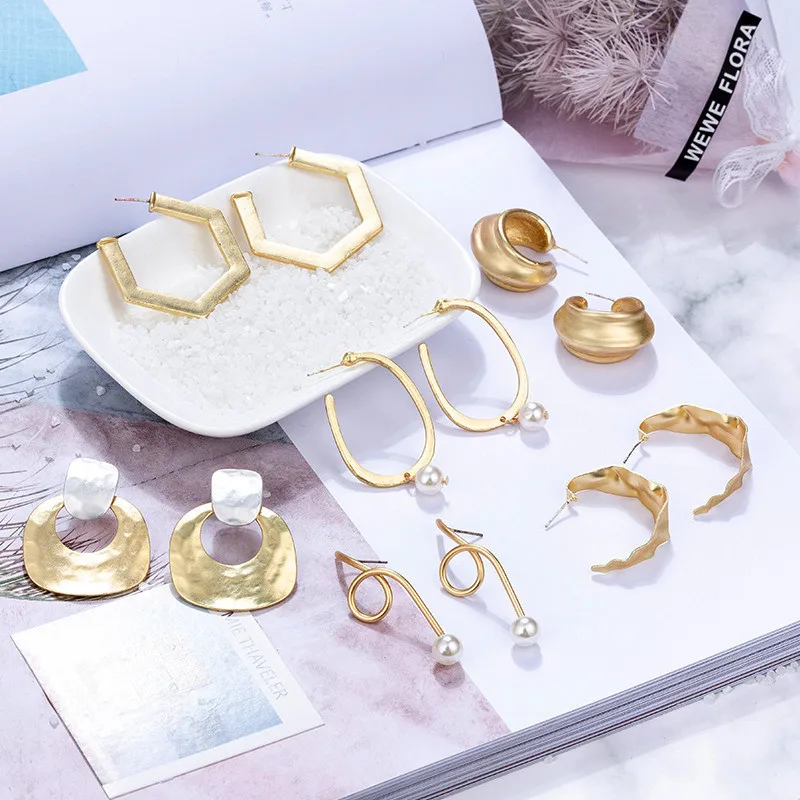 6 стилей Brincos Femme S925 Pin матовое золото геометрический Длинные висячие серьги Для