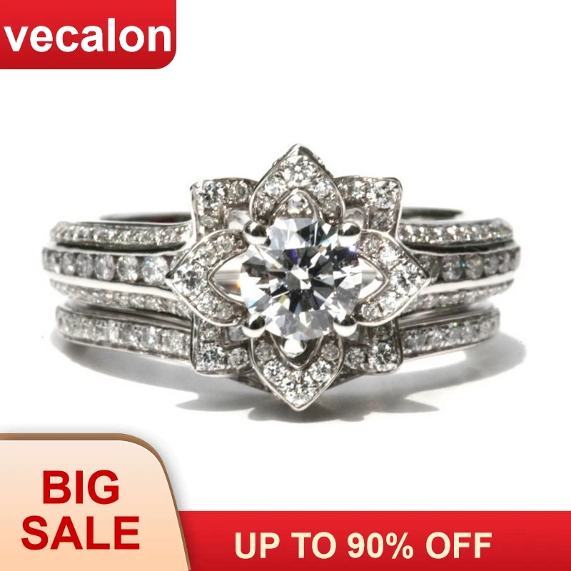 

Набор Колец Vecalon с цветами, обручальное кольцо из стерлингового серебра 925 пробы AAAAA с фианитом, обручальное кольцо, кольца для мужчин и женщи...