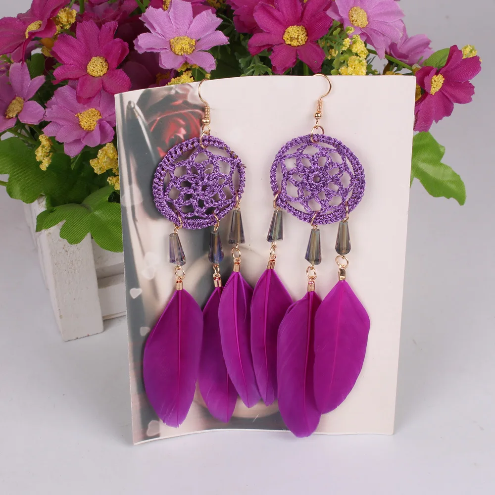 

Stylish Bohemia Earrings Feather Long Design Dream Catcher Earrings for Women Jewelry Feather Ornaments Earring