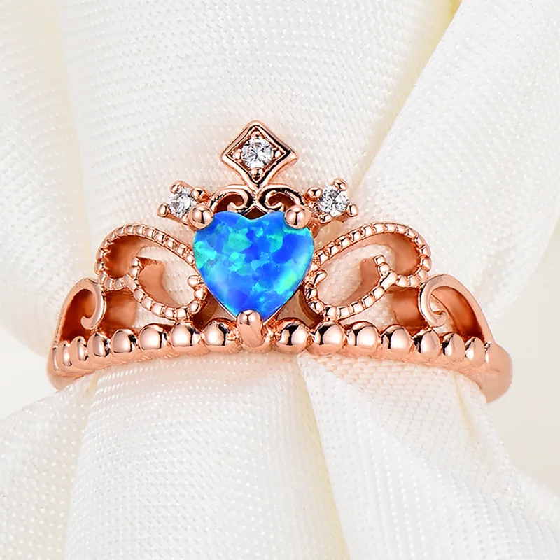 

Crown in three colors Size6-10 Queen Rose Gold Heart Cut multicolor Fire Opal CZ Crown Wedding Ring