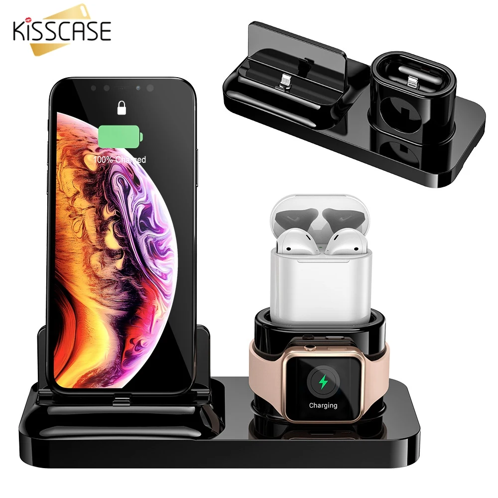 Зарядное устройство KISSCASE 3 в 1 для телефонов iPhone X XR беспроводное зарядное Apple Watch 4
