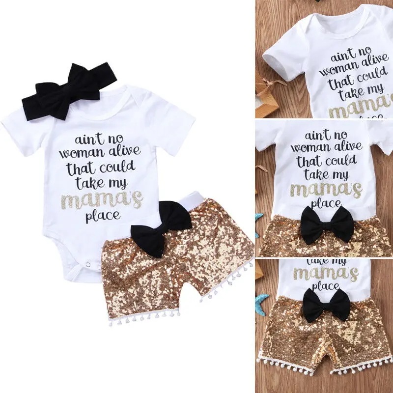 

Pudcoco Girl Set 0-18M Infant Baby Girl Boy Casual Romper Jumpsuit Sequins Shorts Pants 3pcs Outfits