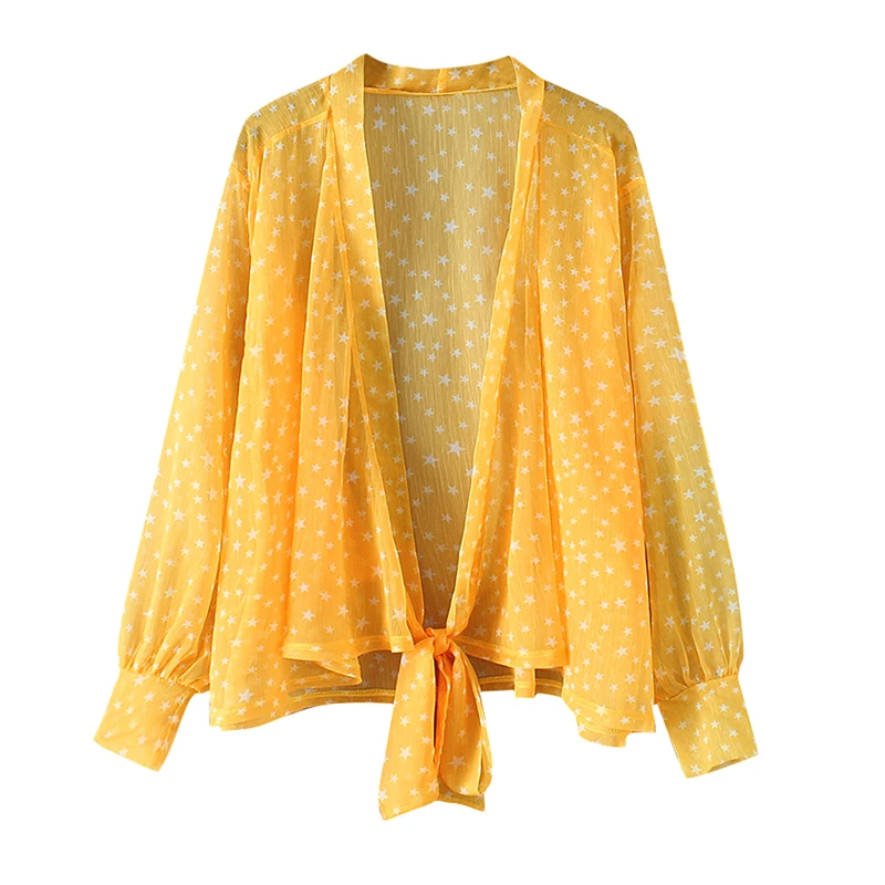 Пикантная прозрачная шифоновая рубашка Romacci с принтом в виде звезд женские топы