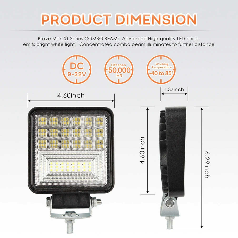 

2Pcs/set 6000K LED Work Light Bar Flood Spot Beam Offroad 4WD SUV Driving Fog Lamp Car Lights