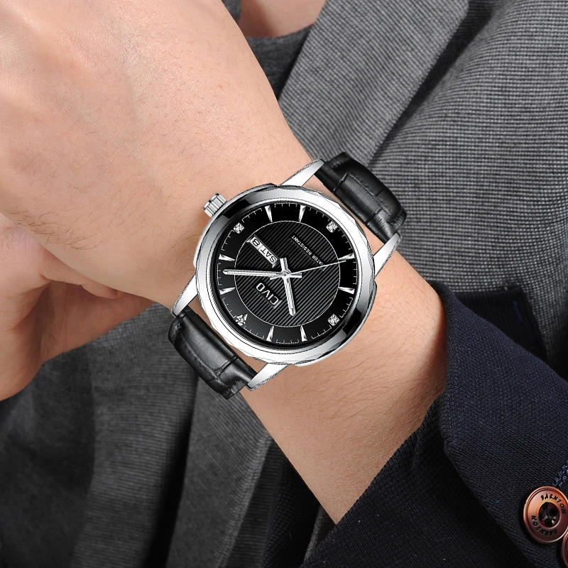 

CIVO 2019 Luxury Brand Black Genuine Leather Watch Mens Watches Men With Waterproof Date Calendar Analogue Quartz Clock