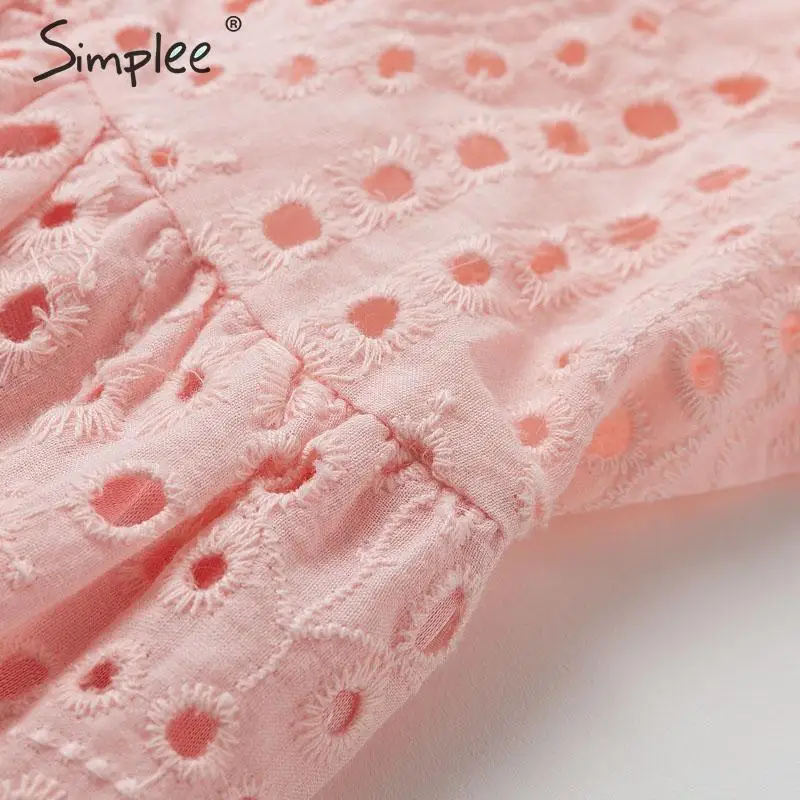 Женское ажурное хлопковое платье Simplee вышитое трапециевидное белое летнее бохо с