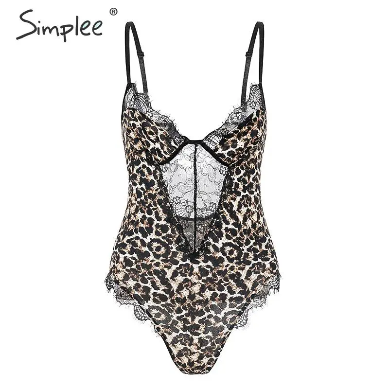 женское боди Simplee с леопардовым принтом сексуальный кружевной комбинезон для