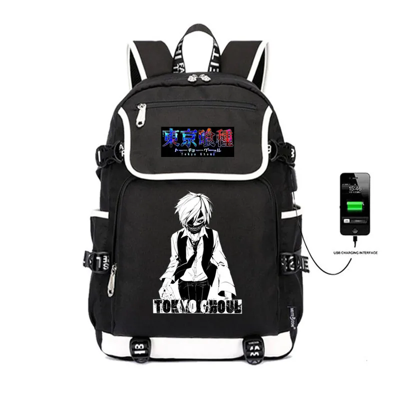 

Японский аниме рюкзак Tokyo Ghoul с принтом, USB зарядка, дорожный рюкзак Kaneki Ken, сумки на плечо для женщин и мужчин, рюкзак для ноутбука