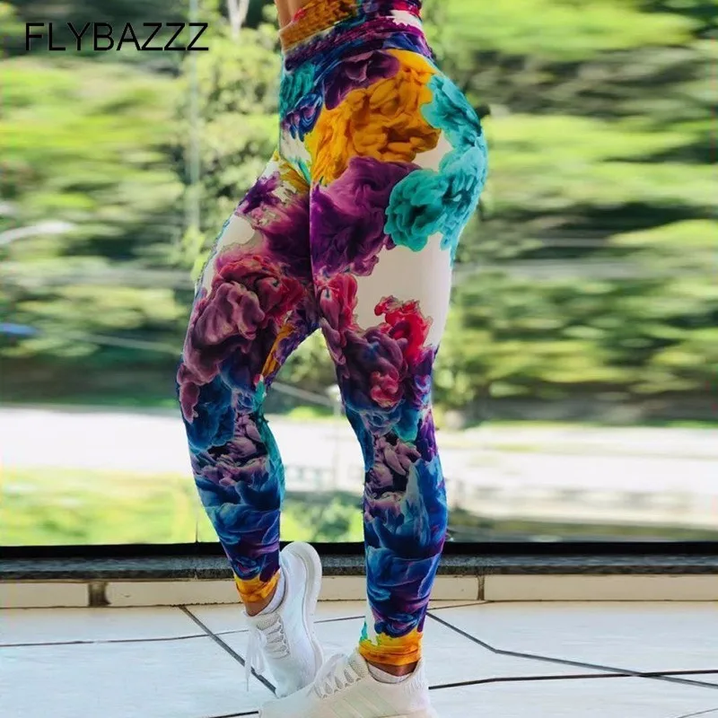 2019New Для женщин леггинсы с завышенной талией Фитнес Цветной сон дым печати