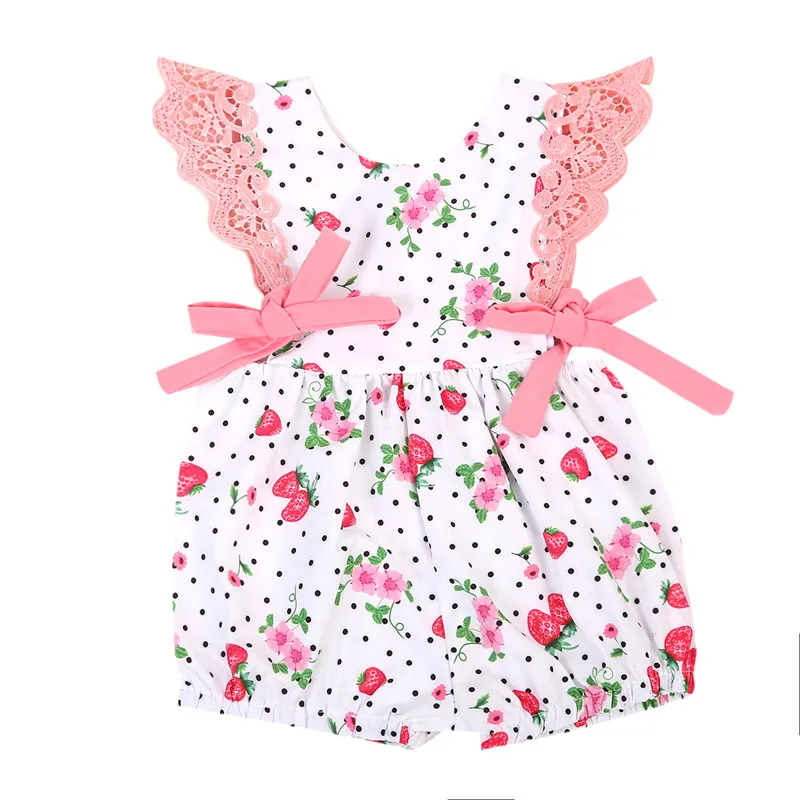 

New Cute Kids Baby Girls Romper Off Shoulder O-Neck Polka Dot Floral Dress Outfits Clothes Sunsuit Clothes
