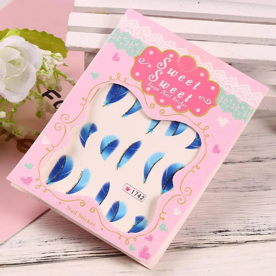 DIY Nail Stickers Manicure Feather Pattern Water Women Transfer Multicolor Decal Decoration | Красота и здоровье
