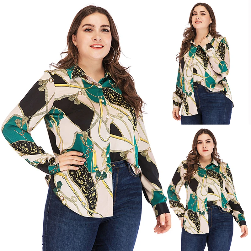 Женская блузка зеленые рубашки с цветочным принтом длинным рукавом на пуговицах