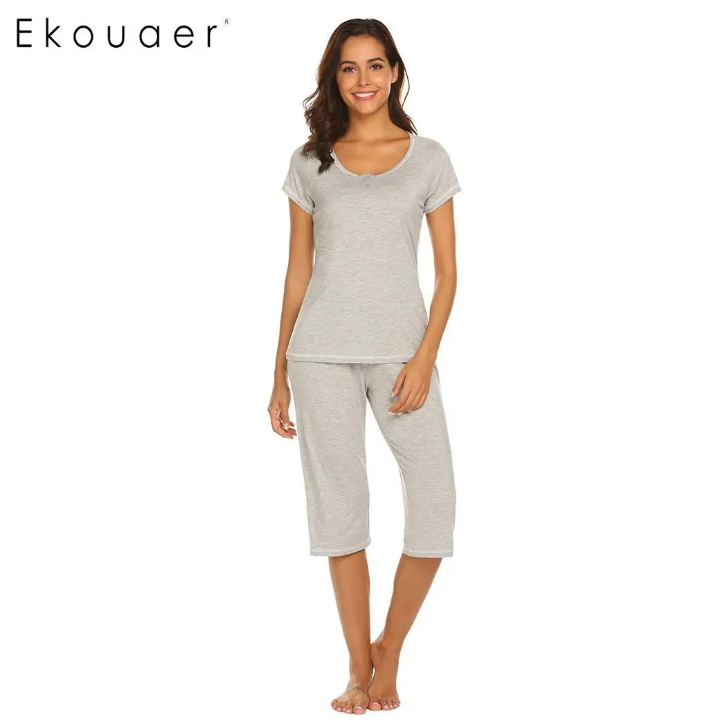 Женский пижамный комплект Ekouaer мягкий с коротким рукавом и круглой