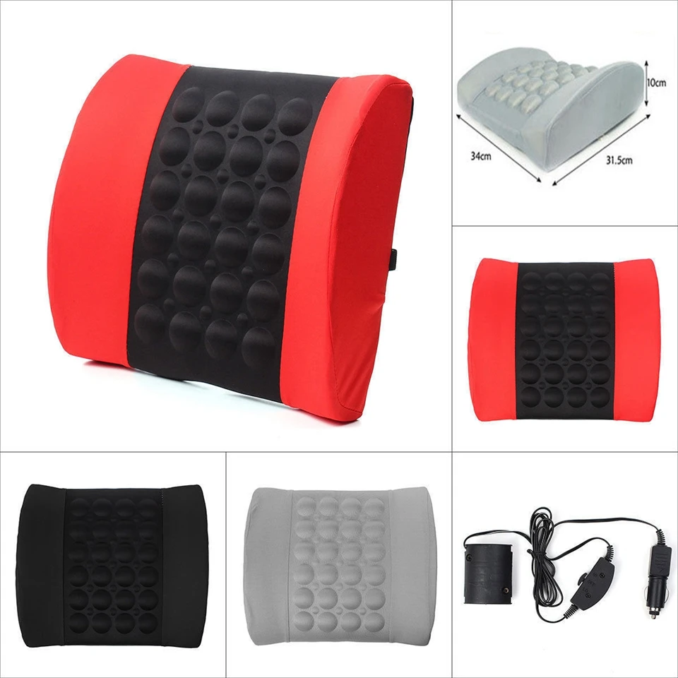 

KUNFINE 12V Car Electric Lumbar Seat Back Massage Cushion Home Chair Waist Support Tool car cushion tournure black red silver