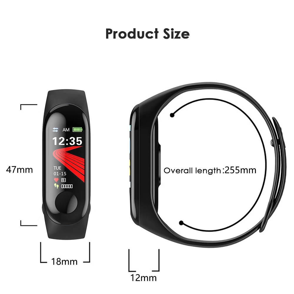 M3 Smart Bracelet Multifunction Sleep Monitoring Heart Rate Blood Pressure Pulse Wristband Fitness Sports Tracker Watch | Электроника