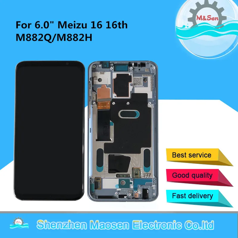 

6.0" Original Super Amoled M&Sen For Meizu 16 16th M882Q LCD Screen Display+Touch Panel Digitizer For Meizu 16 M882H LCD Frame