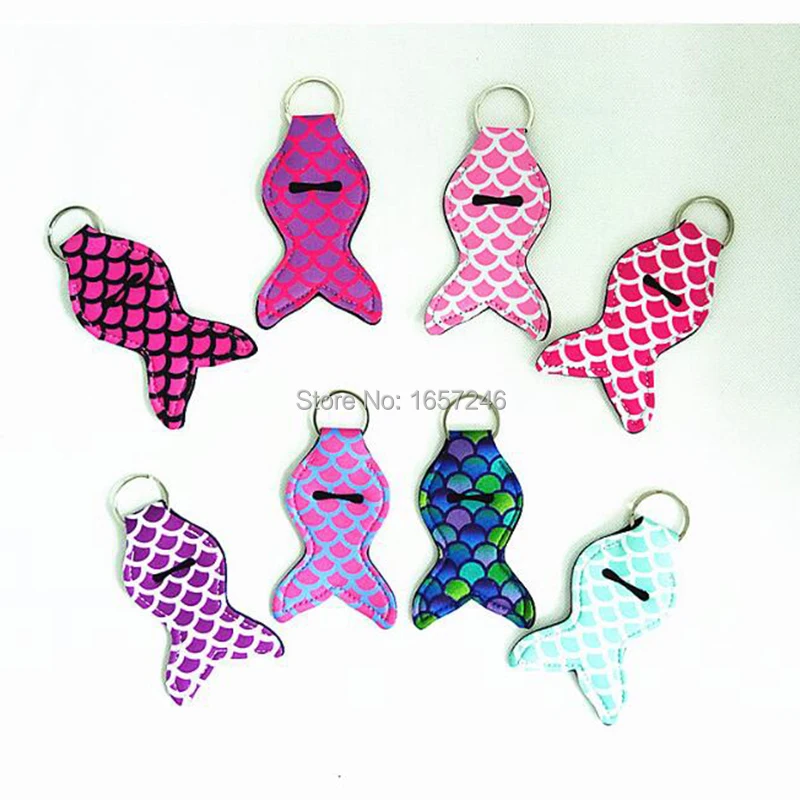500pcs newest style high quality mermaid chapstick holder neoprene keychain holders monogram | Дом и сад
