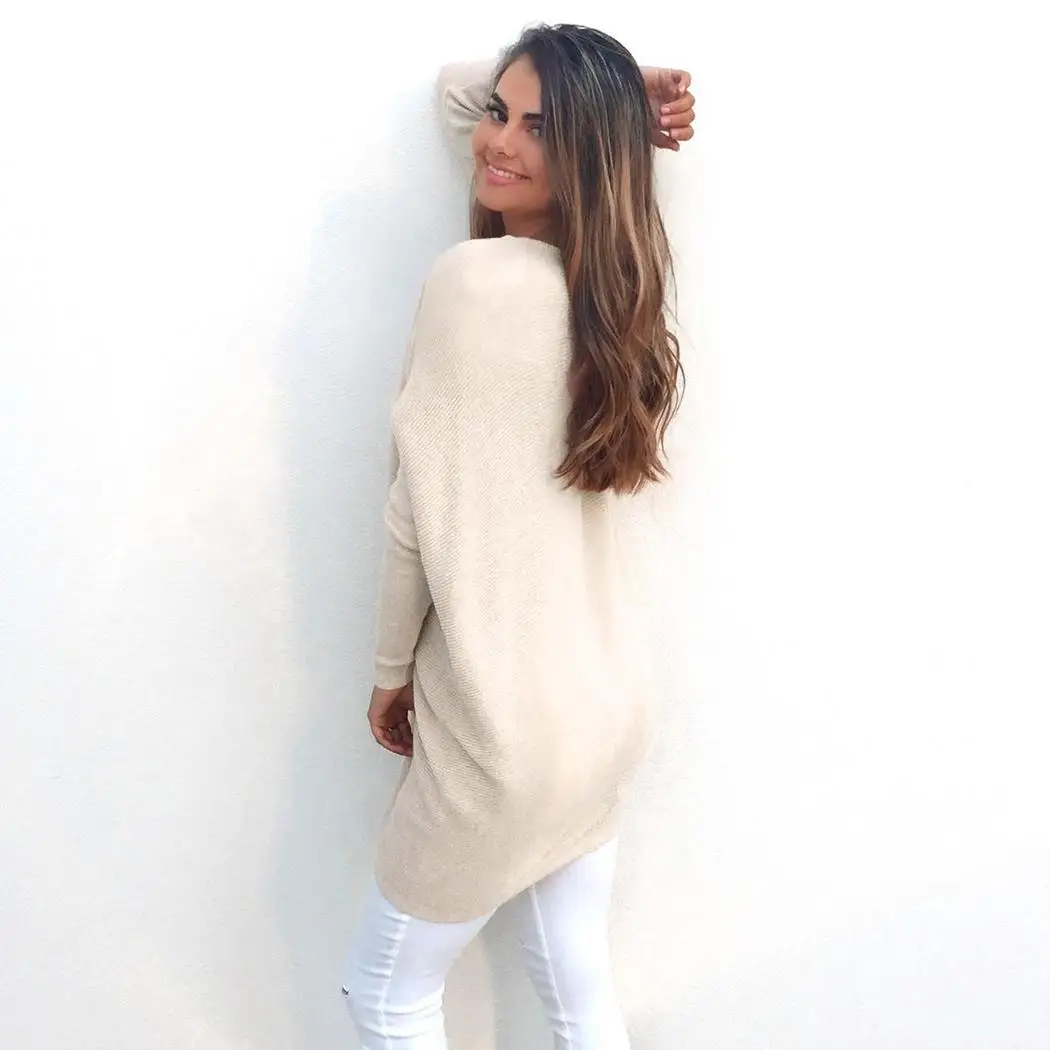 Women Fashion Casual V-neck Long Sleeve Solid Autumn Spring Loose Pullover Sweater | Женская одежда