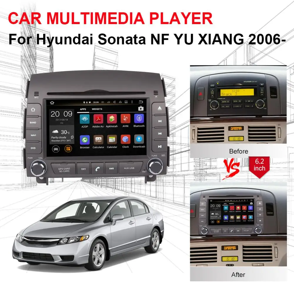 Автомагнитола для Hyundai Sonata NF 2006 4 Гб ОЗУ Android 9 0 8 ядер GPS навигация автомагнитола