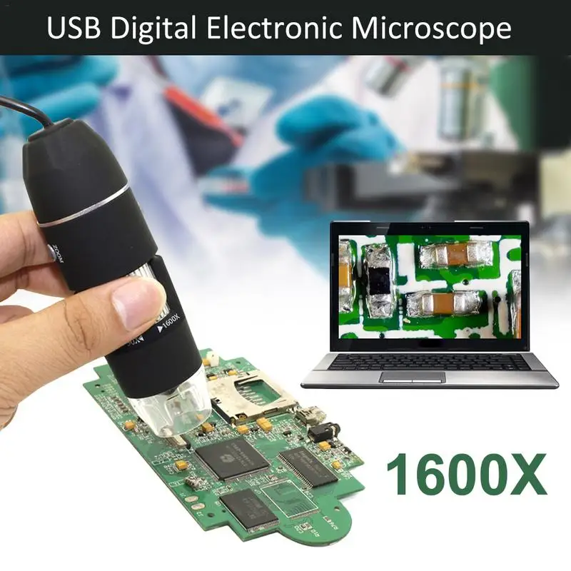Портативный USB микроскоп 2 в 1 8 светодиодов 1600 раз цифровая электронная лупа