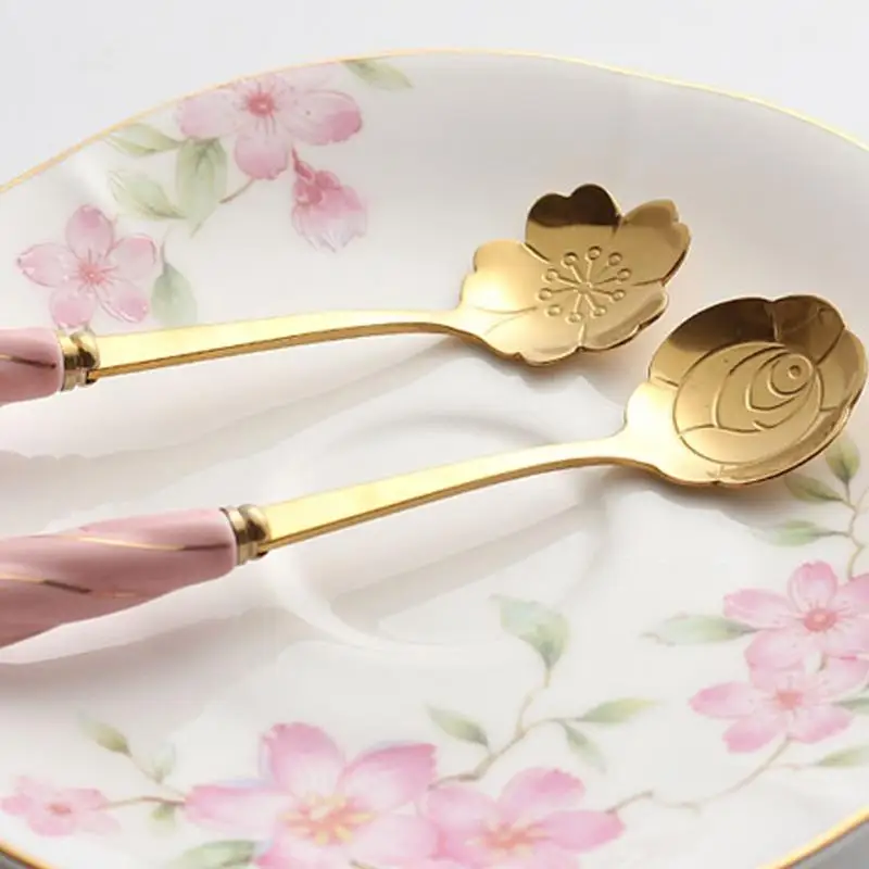 Керамическая ручка ложка для размешивания кофе креативные вишневые розы ложки с