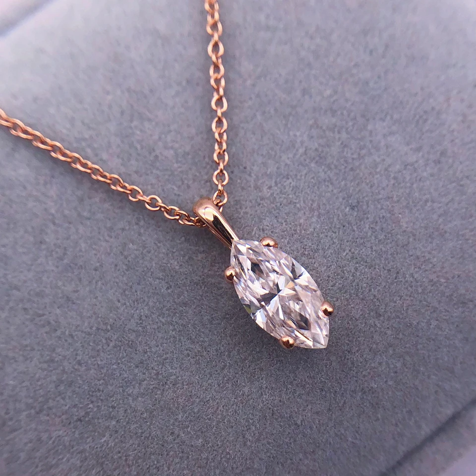 1CT Чарльз и Colvard Муассанит Цепочки ожерелья из 18 каратного розового золота DEF ВВС
