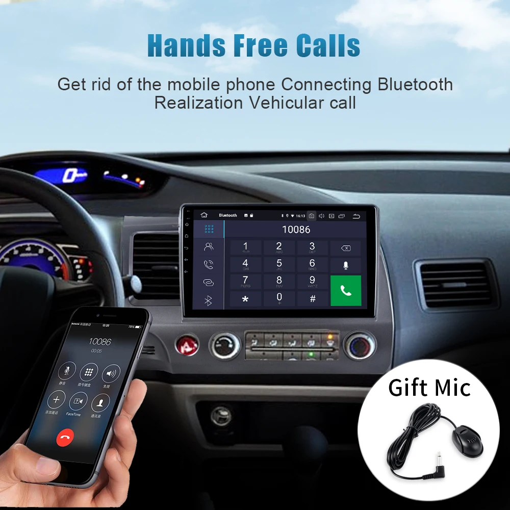 Автомобильный GPS навигатор Dasaita 1 Din 10 2 дюйма HD с Android 9 0 для Honda Civic 2009 2010