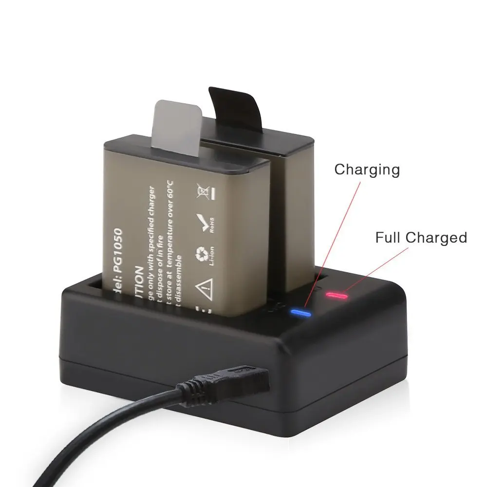 Аккумулятор для экшн-камеры AKASO 2x1050 mAh с двойным зарядным устройством USB камеры