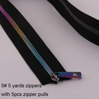 5yards rainbow nylon teeth zippers with 5pcs zipper puller zipper slider pulls sewing tool for leather bag garment accessories