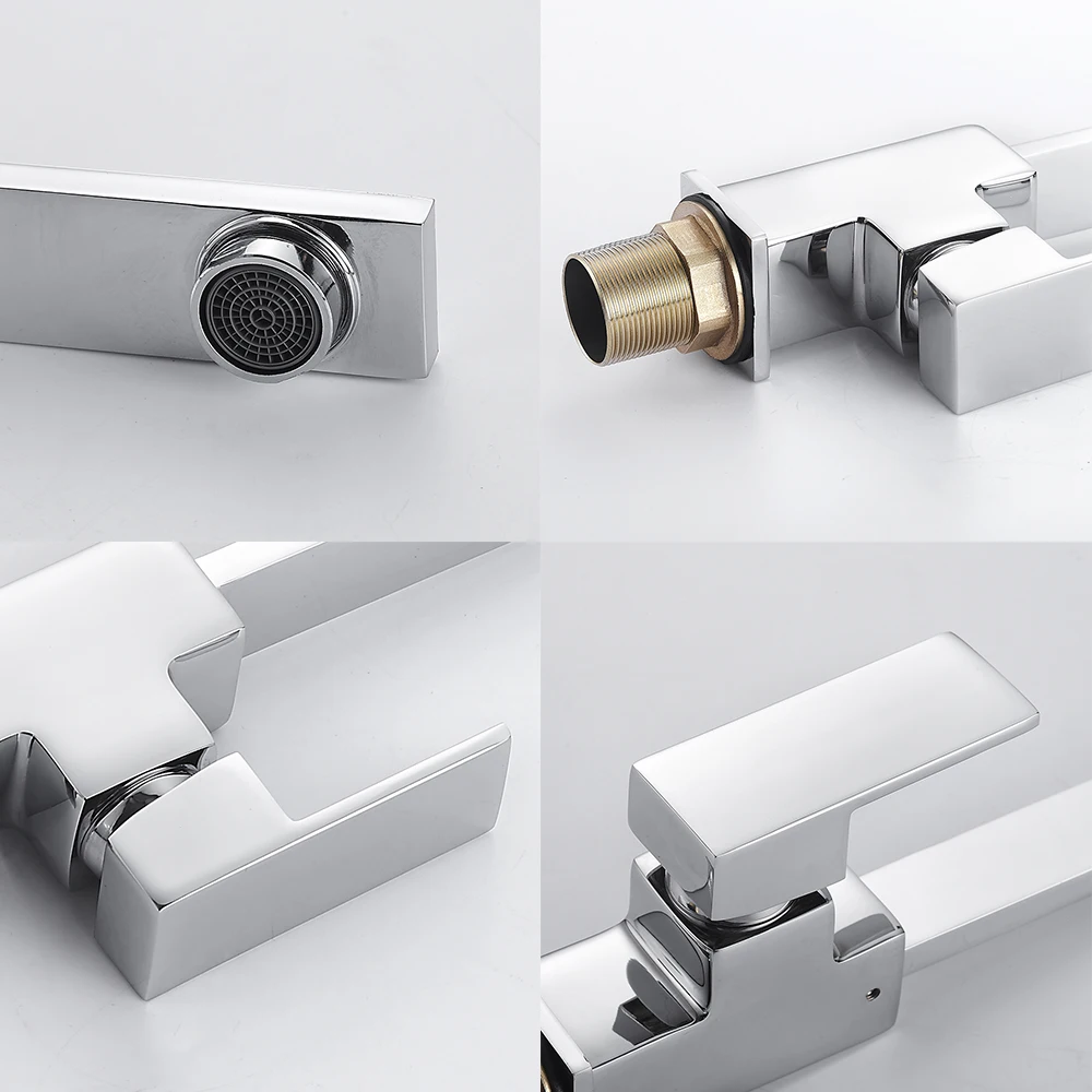 

Chrome Square Kitchen Faucet Modern Filter Water Sink Mono Bloc Single Lever Cold and Hot Brass Faucet Swivel Spout Mixer Tap
