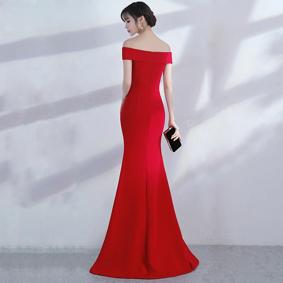 Robe De Soiree/бордовое вечернее платье с открытыми плечами для девочек свадебной