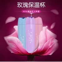 creative women portable vacuum thermos bottle with rose style lid travel thermo coffee mug insulated water bottle thermocup