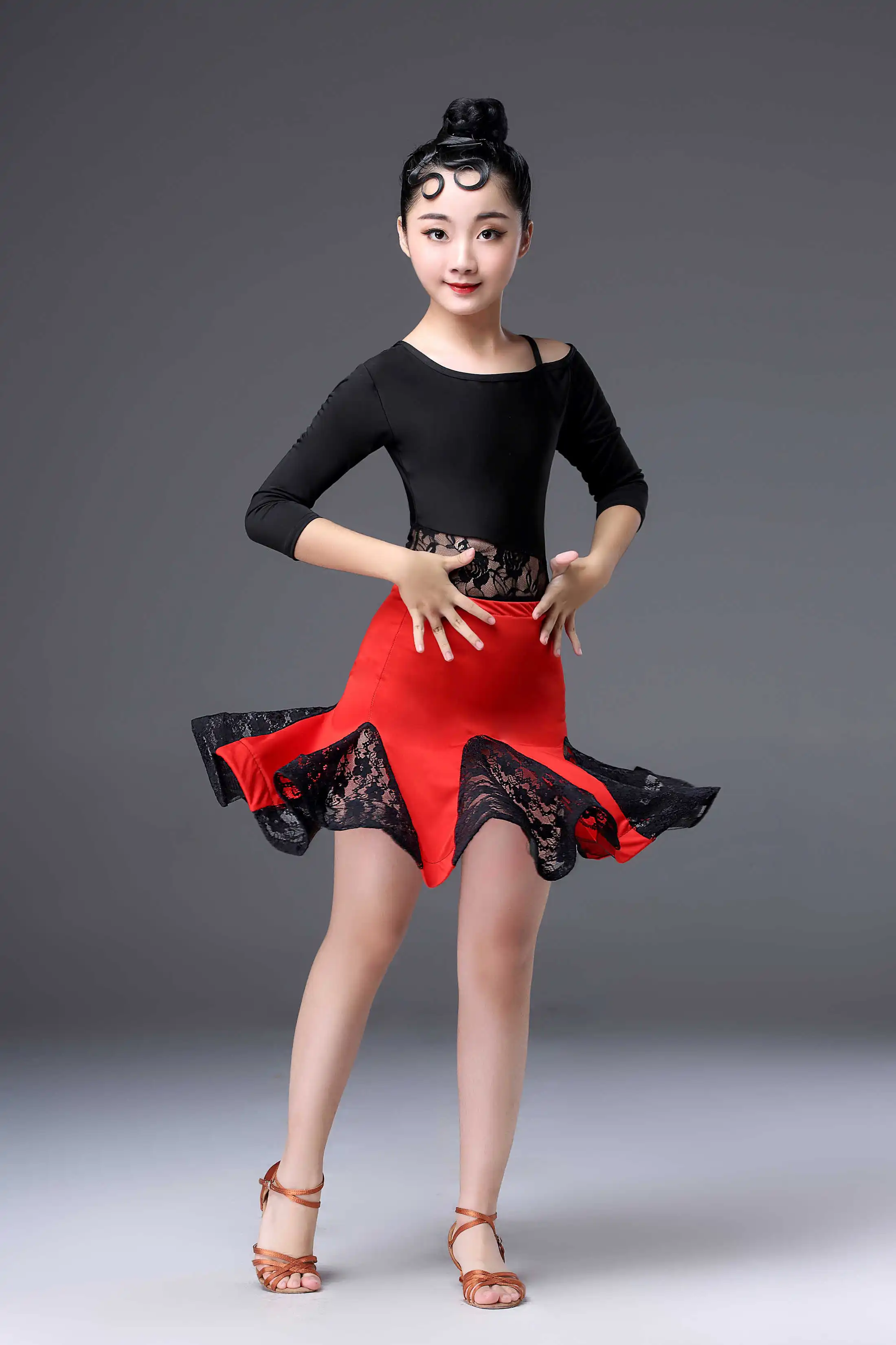 Кружевное современное платье для латиноамериканских танцев девочек