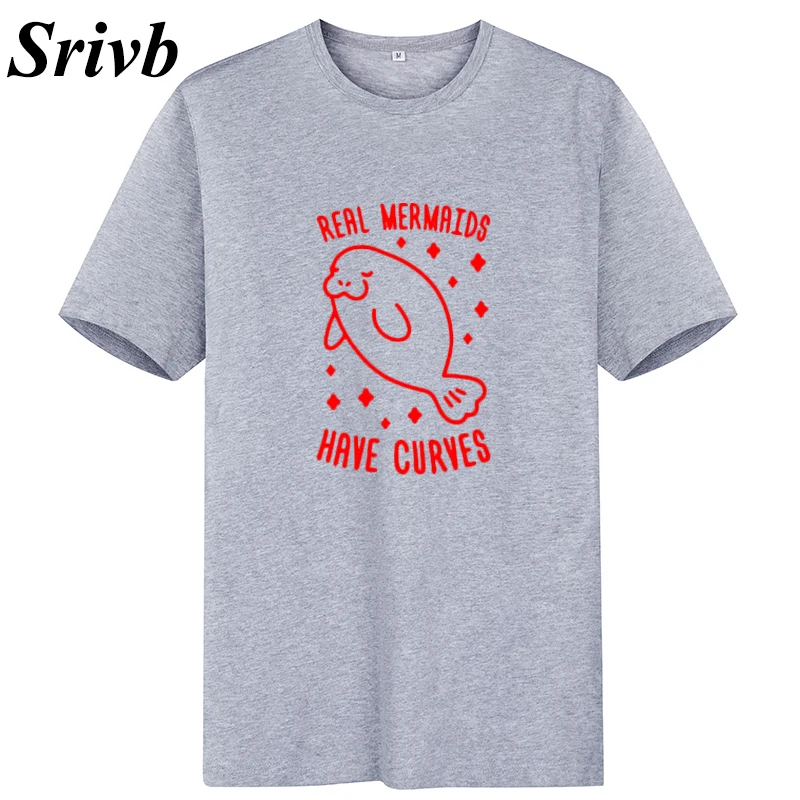 Женская футболка с принтом Srivb Real Mermaids Have Curves Kawaii забавная модная рисунком