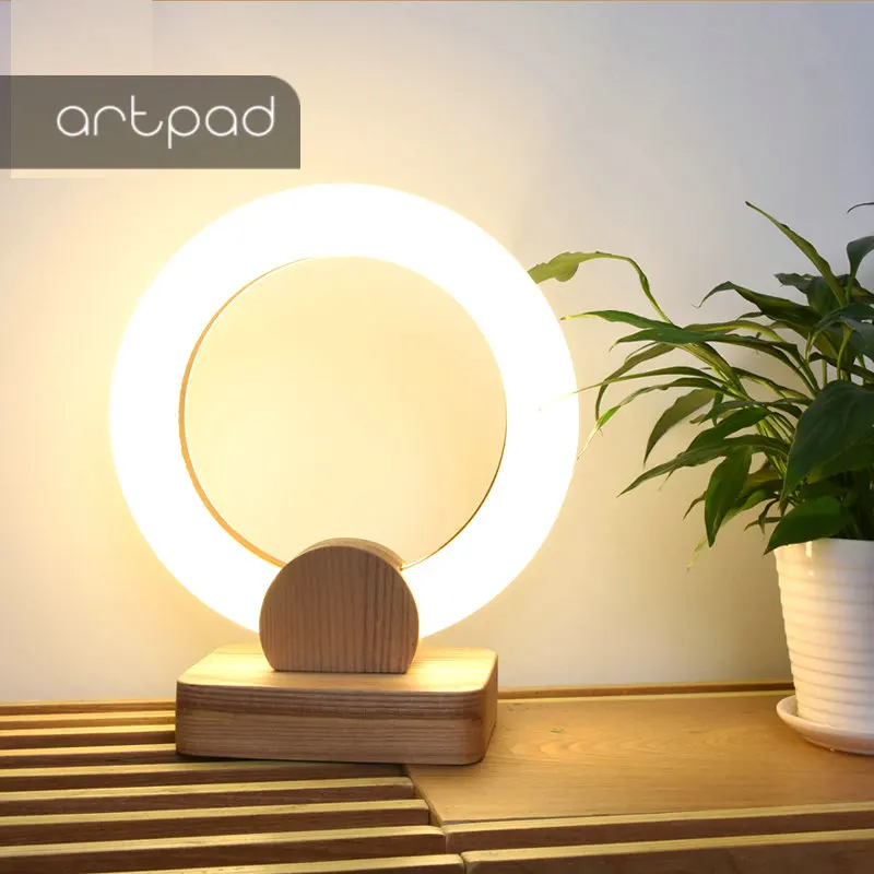 Nordic Bedside Wooden Night Light with Plug AC 110V 220V LED Round Table Lamp for Study Reading Desktop Atmosphere Lamps | Лампы и