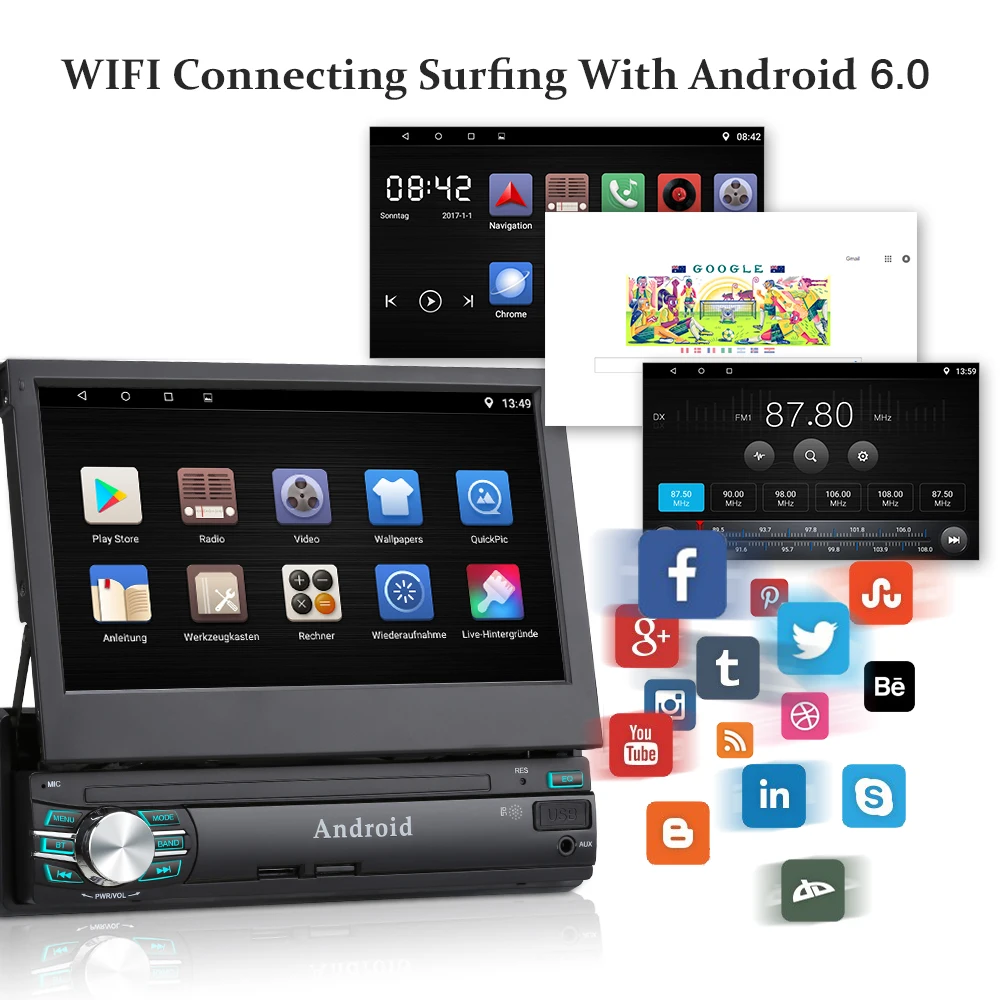 1 Din автомобильный Радио 7 &quotHD сенсорный экран Android 6 0 зеркальный дисплей