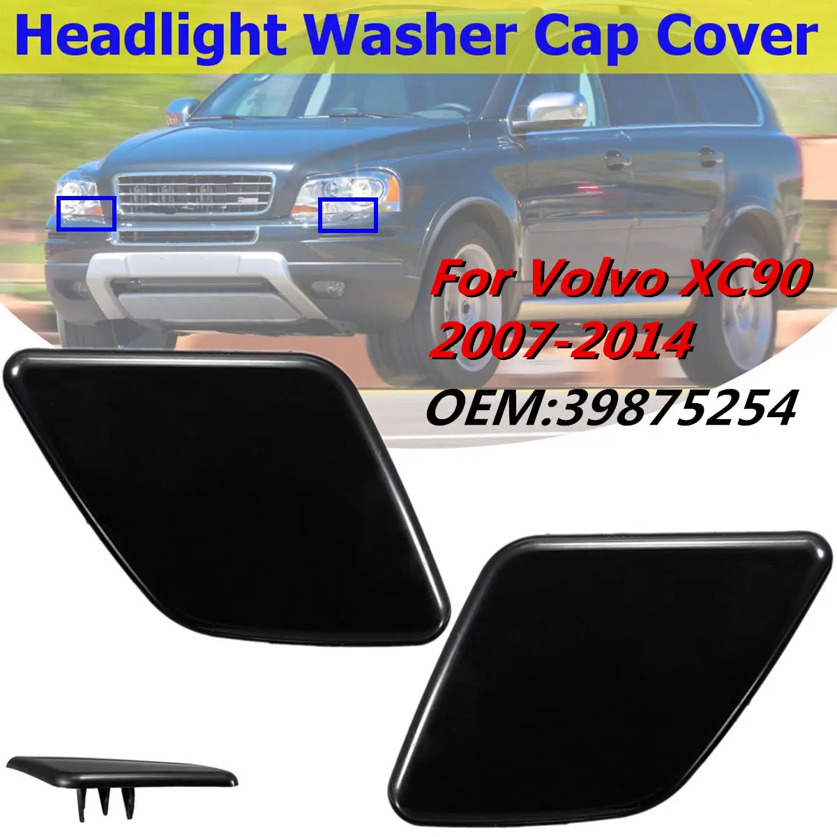 1 Pair L R Front Bumper Headlight Washer Nozzle Cover Cap Unpainted For Volvo XC90 2007 2008 2009 2010- 39875254 39875253